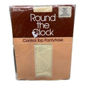 Vtg Round The Clock Run-Resist Sandal Toe Control Top Pantyhose 470 Lemon Spray